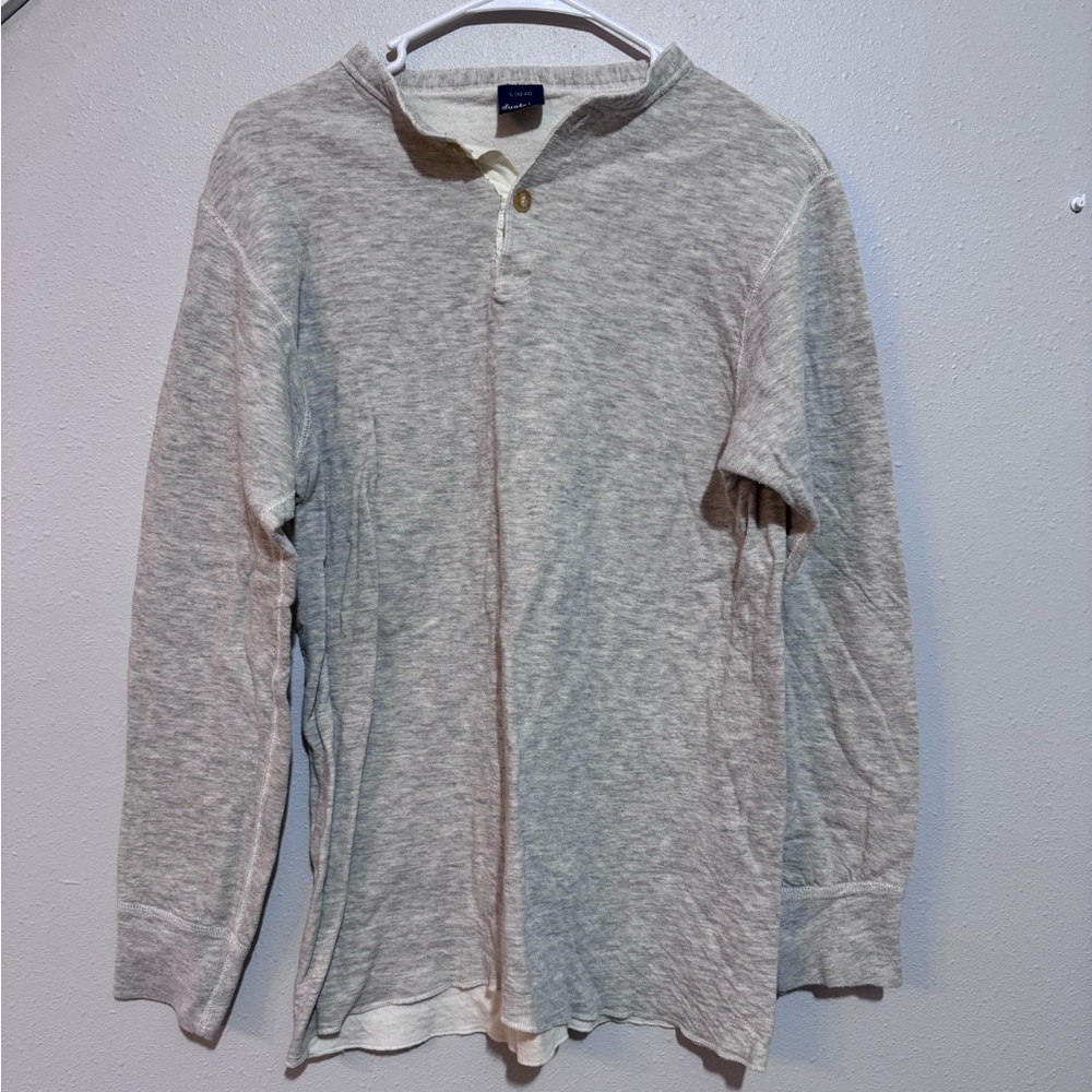 Duofold Men's Long Sleeve Button-Up Henley Shirt Gray Cotton Size L made in USA